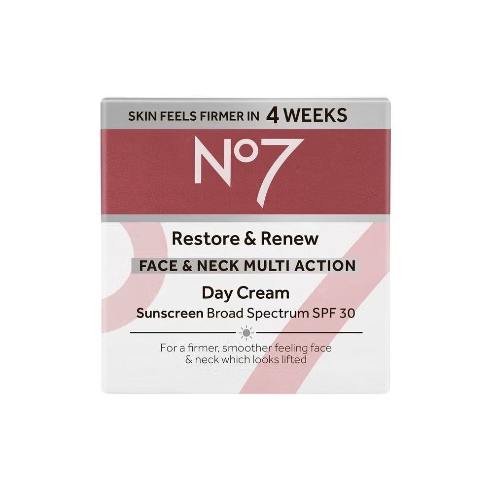 No7 Restore & Renew Face & Neck Multi Action Day Cream SPF 30 sunscreen, broad s